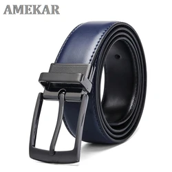 Luxury Fashion Male Reversible Leather Belt Men Business Trouser Belt Genuine Men Leather Belts For Jeans Blue Dark Brown Black