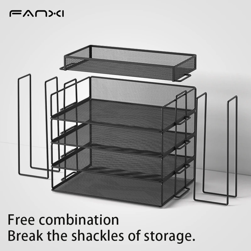 4-Tier Desk Organizer Stackable Paper Tray Paper File Organizer for Desk Mesh Stackable Tray Desktop Document for School