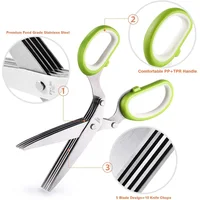 Herb Scissors  Stainless Steel 5 Blade Kitchen Shears Household Vegetable Cutter with Cover Multifunctional Kitchen Gadgets 2
