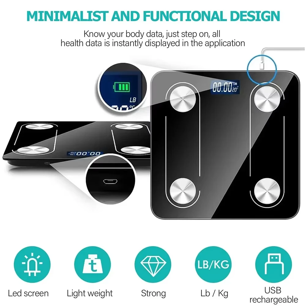 Home Bluetooth Body Fat Accurate Mobile App BMI Smart Electronic Analyzer Bathroom Portable Weight Scale_voghion.com