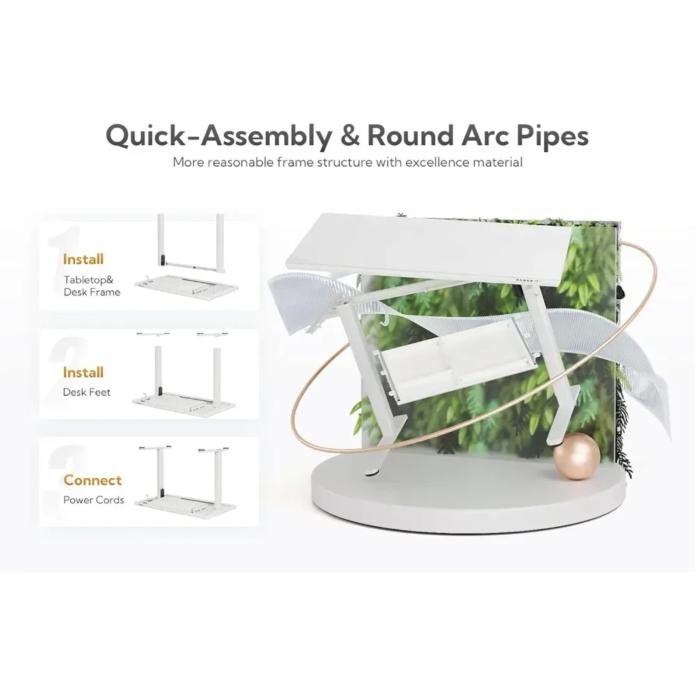 "ergonomic adjustable height desk with wireless charging and storage, 55" glass top standing desk"