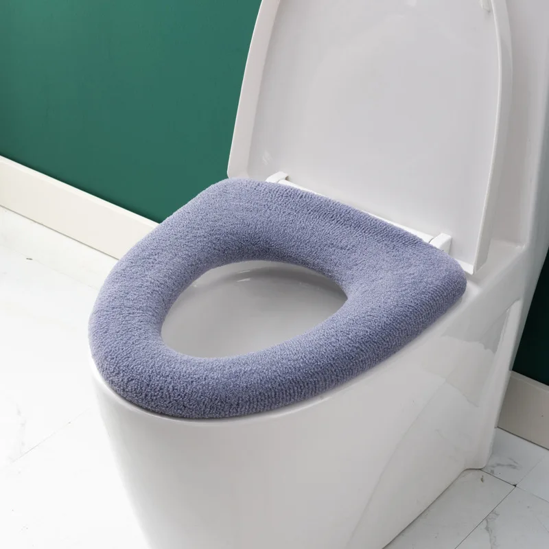 1Pcs Winter Warm Toilet Seat Cover Closestool Mat Washable Bathroom Accessories Knitting Pure Color Soft O-shape Pad Bidet Cover 4