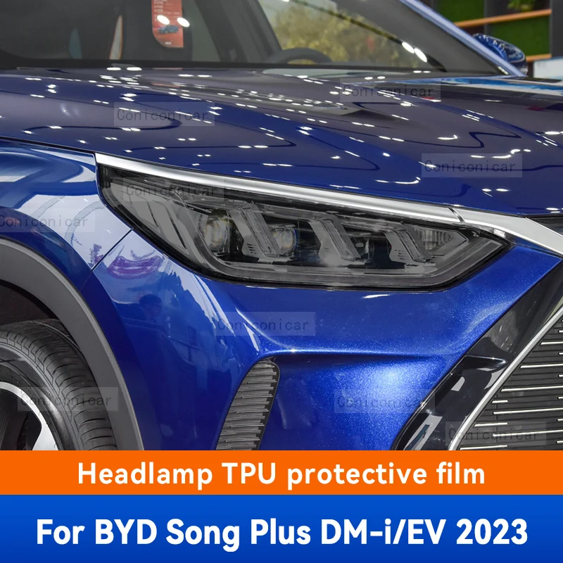 

Car Headlights Protective Film Front Headlamp Cover Smoked Black TPU Film Accessories Sticker For BYD Song Plus DM-i EV 2023