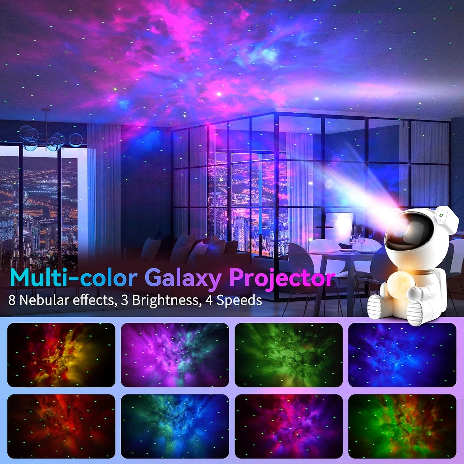 AURORA LIGHTING Astronaut Galaxy Projector Star Projector Night Lights with Moon Lamp LED Nebula Lamp for Kids Adults Room Decor