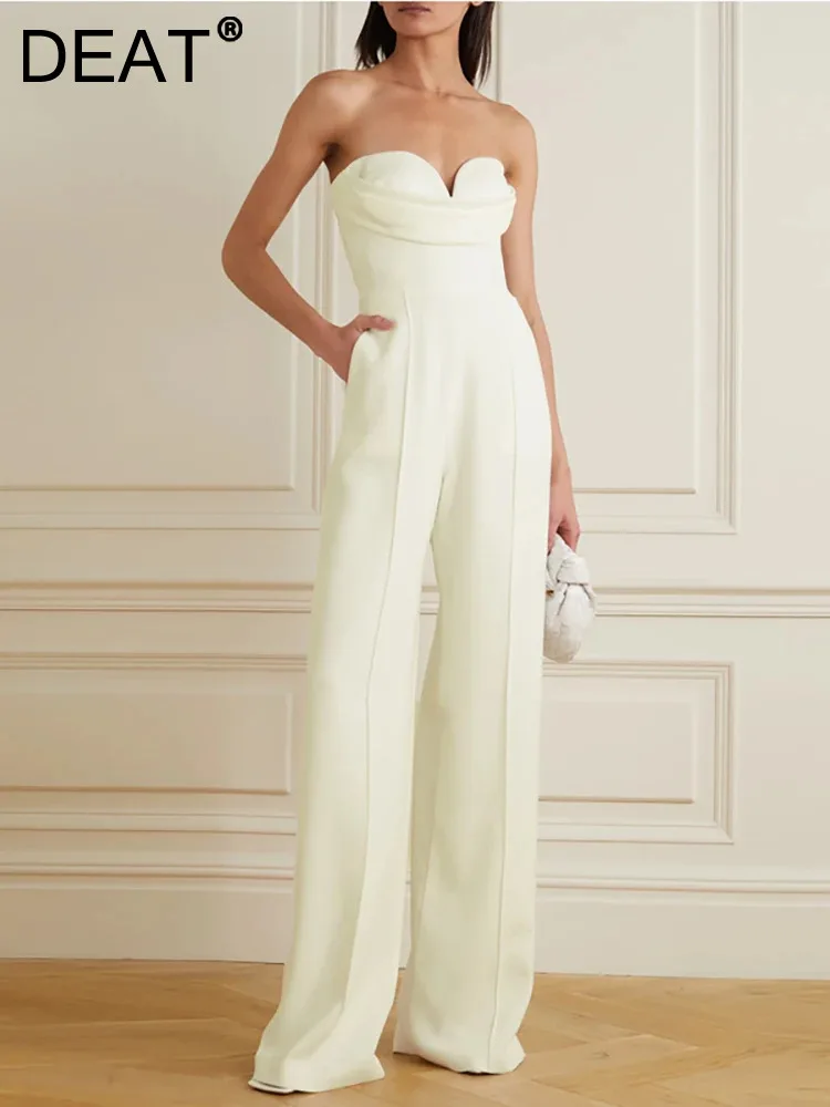 

DEAT Women's Fashion Evening Jumpsuits Strapless Loose Sleeveless Backless High Waist Female Playsuits Spring 2024 New 13DB2888