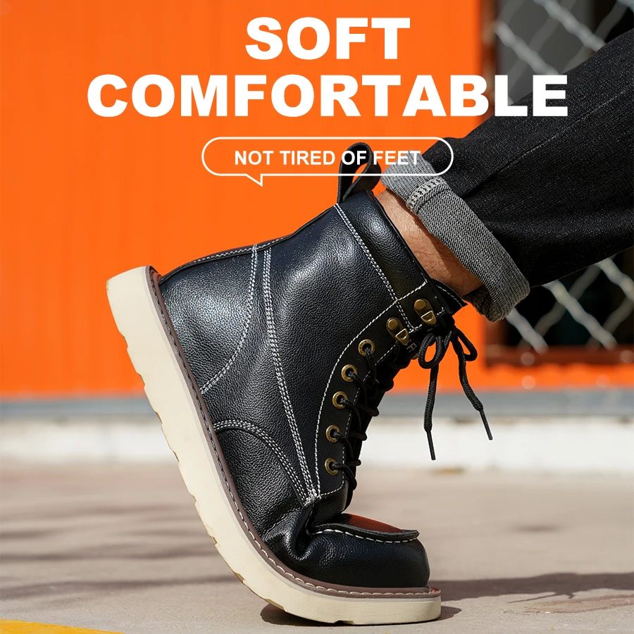 Two layer cowhide men’s anti-smash anti-puncture high top work safety shoes BEST SELLERS