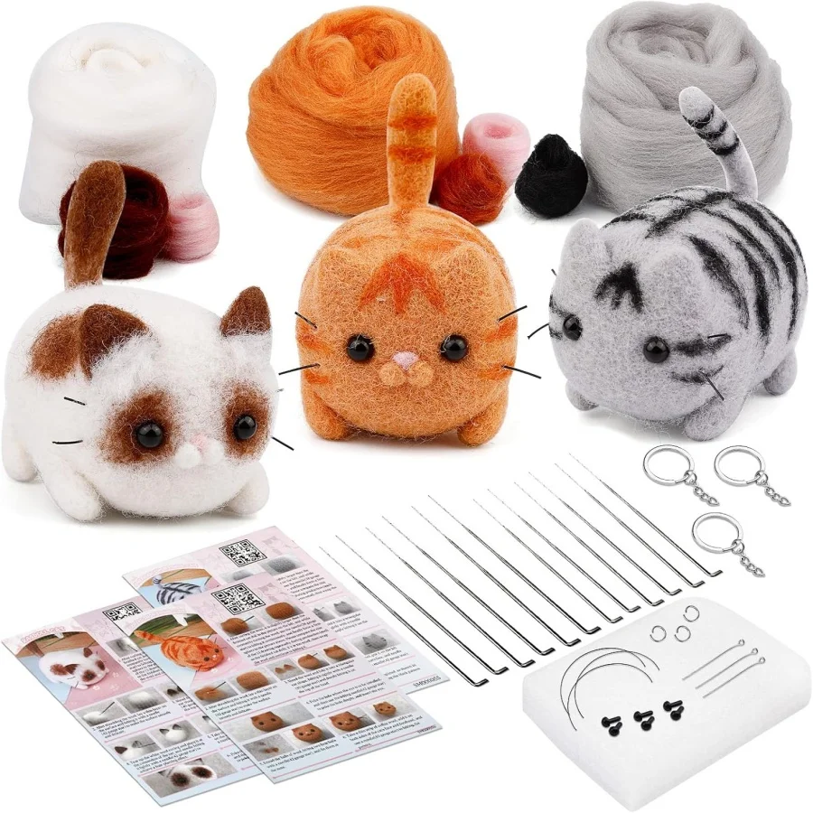 Needle Felting Kit MIUSIE Needle Felting Starter Kit With Wool Keychain