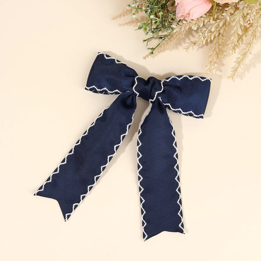 Navy Blue Ribbon Bow Hair Clip Satin Fabric Hairpin Elegant Hair Accessory For Women Girls Sweet Party Daily Headdress Headwear 3