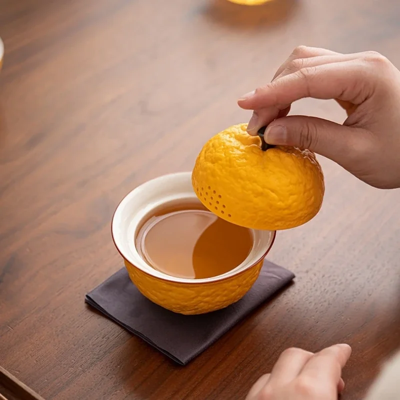 Bionic Orange Tea Tureen Outdoor Travel Portable Ceramic Kung Fu Tea Teaware Creative Camping Handmade Brewer Gifts