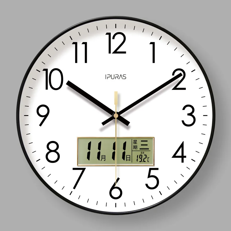 2025 New 10/12/14-inch Temperature and Humidity Electronic Calendar Multi-functional Wall Clock Dual Display Mute Quartz Clocks 4