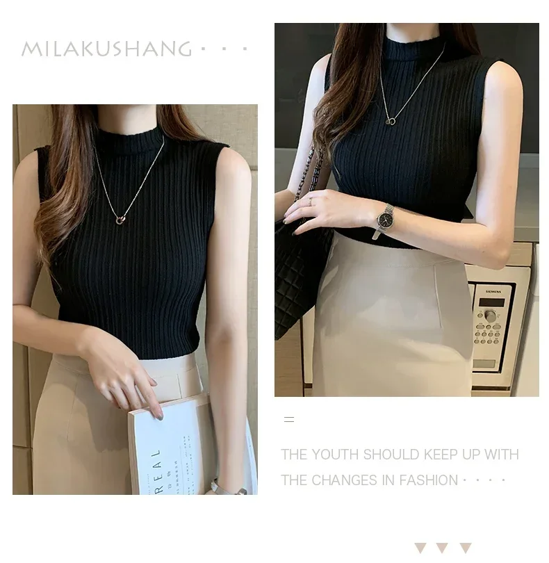 Women Knitted Slim Tank Top Solid Sleeveless Sexy O-Neck Crop Top Casual T-shirt Cotton Off Shoulder Crop Tank Top Summer