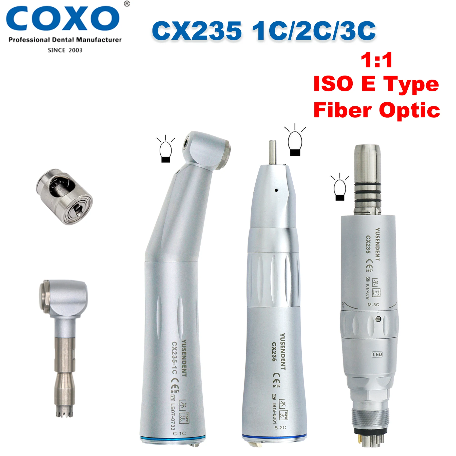 

COXO Dental 1:1 Fiber Optic Low Speed Handpiece Push Button Contra Angle Inner Water Handpiece Air Motor 6 Pin E Type Fit KAVO N