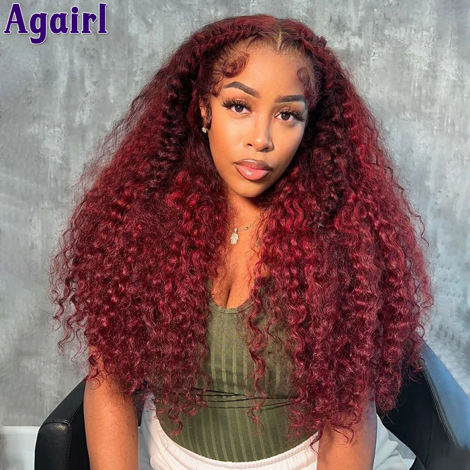 

99J Red Highlight 13x6 13X4 HD Lace Frontal Curly Wave Wig 180% Glueless With Baby Hair 6X4 Deep Wave Lace Closure Wig For Women