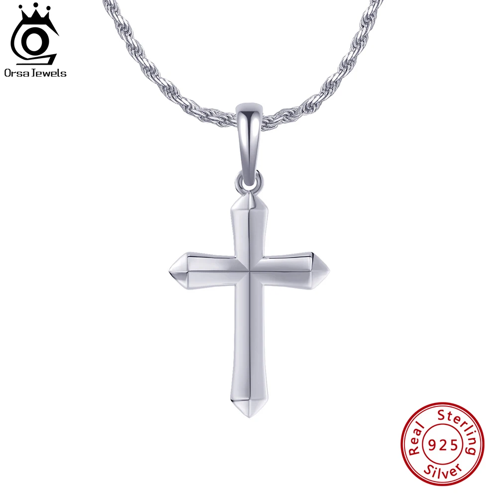 

ORSA JEWELS Classic 925 Sterling Silver Cross Pendant Necklace for Men Women HipHop Style Cross Necklace Religious Jewelry NMN07