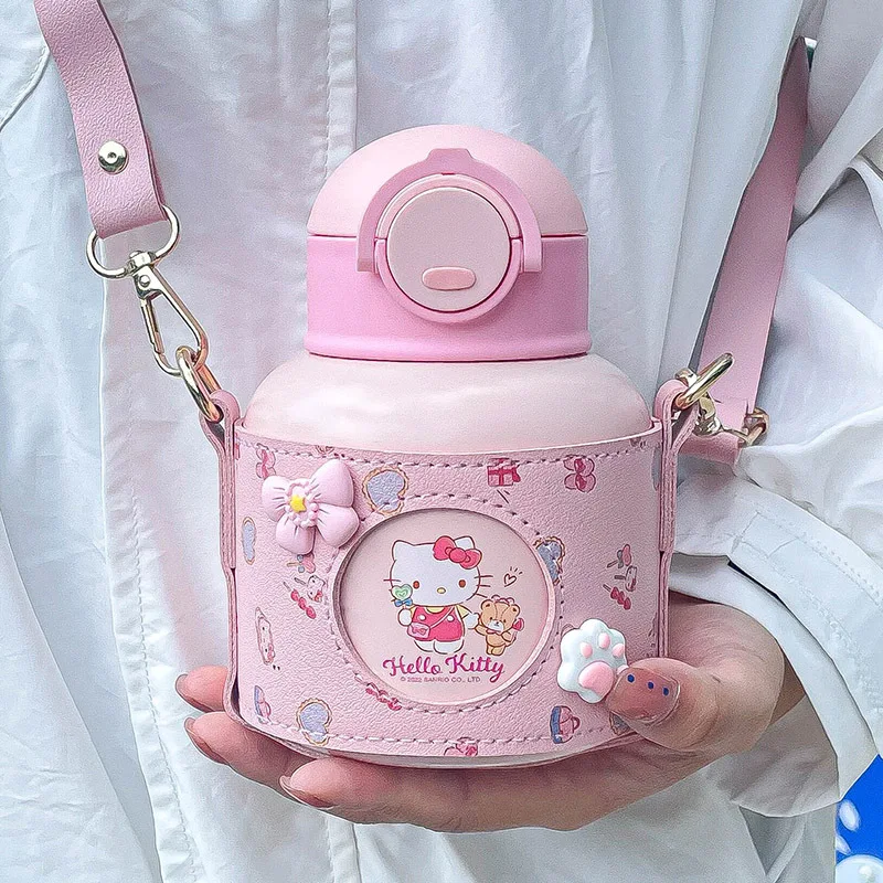 

Hello Kitty Kawaii Sanrios Cinnamoroll Kuromi Anime Thermos Cup Girl Cute Water Cup High-Value Net Red Straw Pot Belly Cup Gift