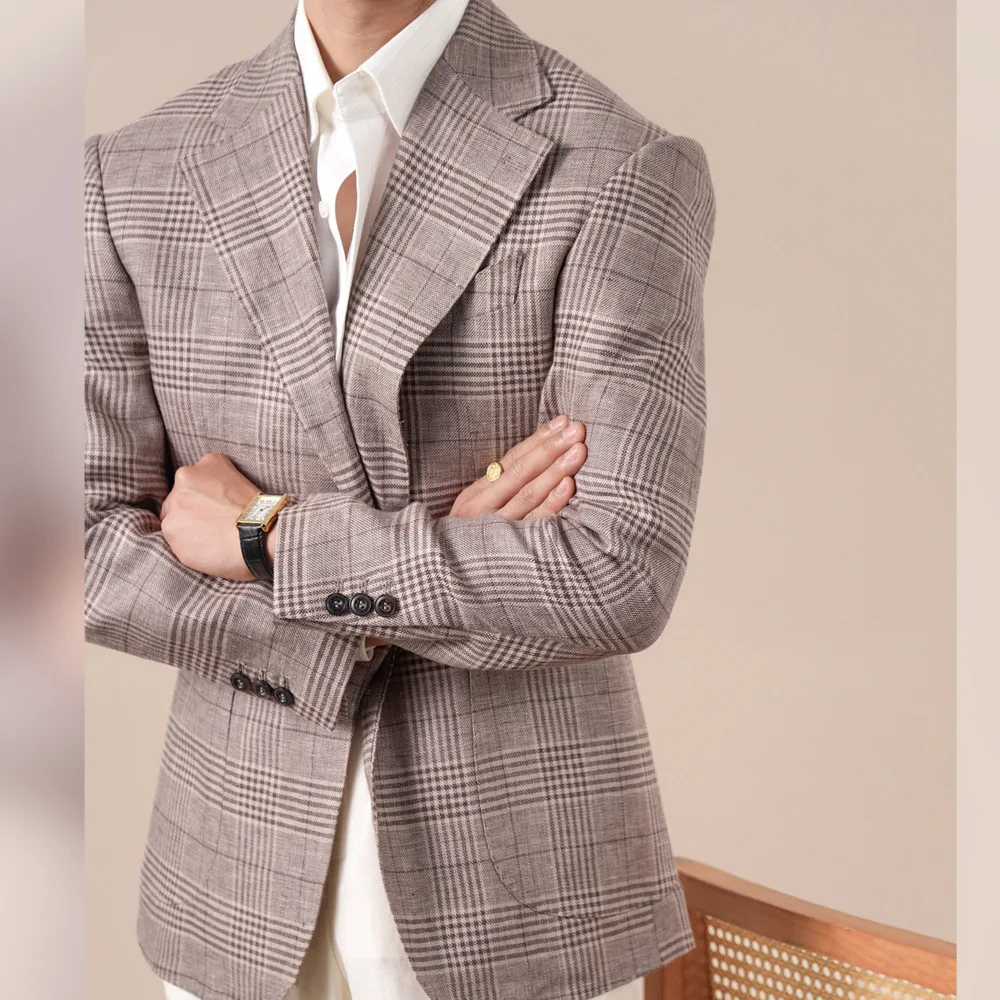Blazer en lin à carreaux Prince italien pour homme