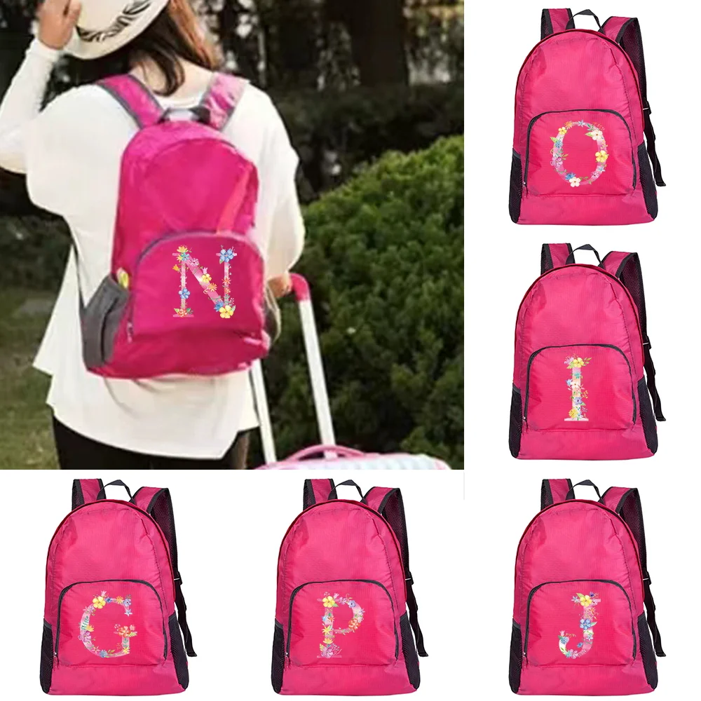 

Unisex Lightweight Outdoor Backpack Pink Letter Print Folding Backpack Travel Hiking Cycling Daypack Bag Leisure Sport Daypack
