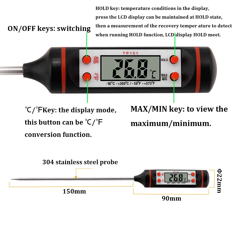 Handheld Pen Style Probe Digital Temperature Meter Food Thermometer for  Household Kitchen Cooking BBQ Meat Dining Tools TP101 Manufacturers and  Suppliers - China Factory - SINOTIMER