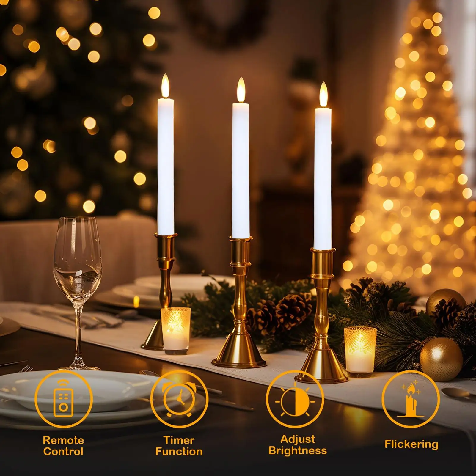 Faux LED Candles LED Electric Candles With 10-Key Remote Control Decorative Atmosphere Light Table Ornament For Fireplace