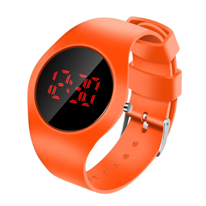 2021 New Round Touch Bracelet Watch Student Led Electronic Watch Fashion Children's Silicone Swimming Waterproof Watch Kids Gift 