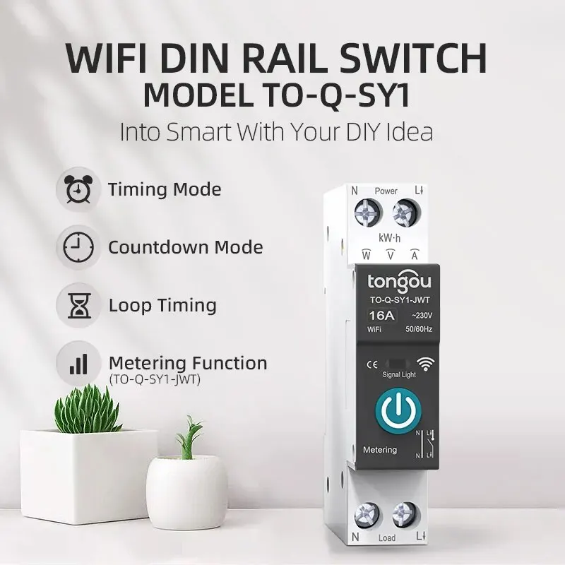 Circuit Breaker Tuya WiFi Smart 1P 63A DIN Rail for Smart Home Wireless Remote Control WiFi Switch by APP TONGOU
