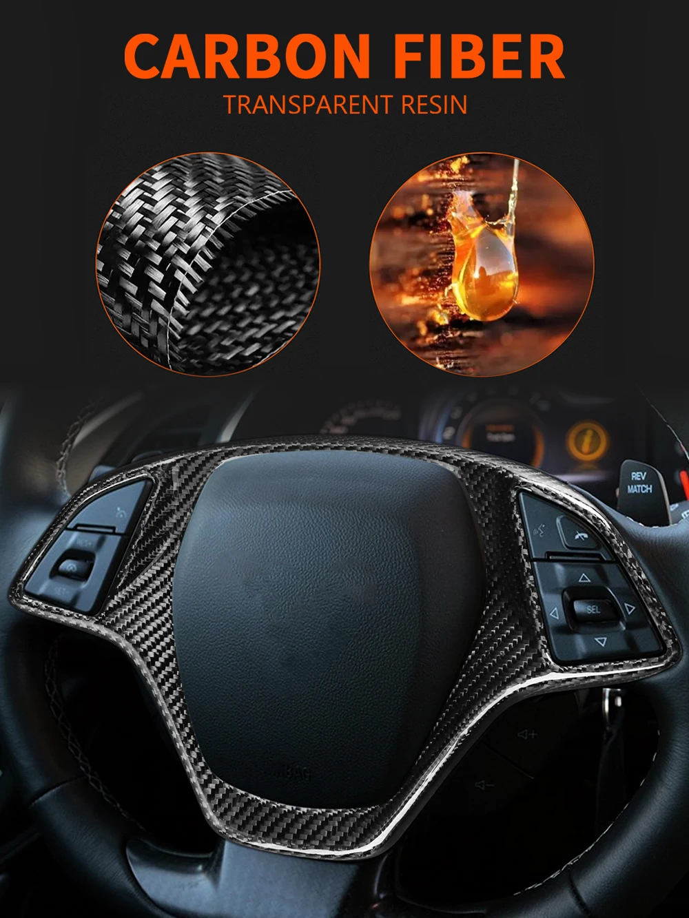 For Chevrolet Corvette 2014-2019 Steering Wheel Frame Cover Trim 1Pcs Wet Carbon Fiber Car Interior Protection Refitted Part