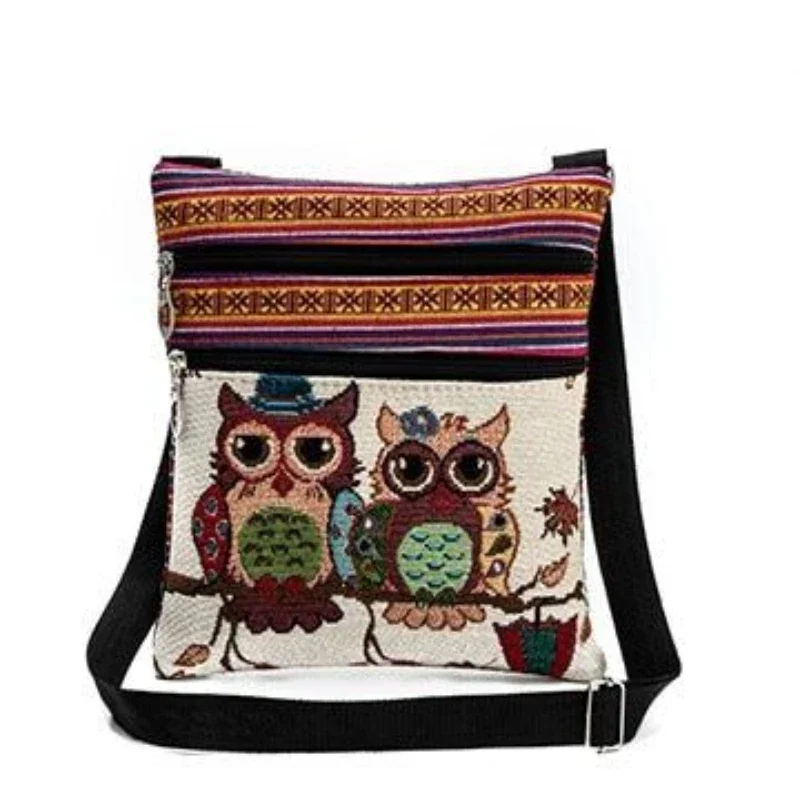 

2023 Casual Small Double Zipper Messenger Bag Women Cartoon Owl Printed Flap Bag