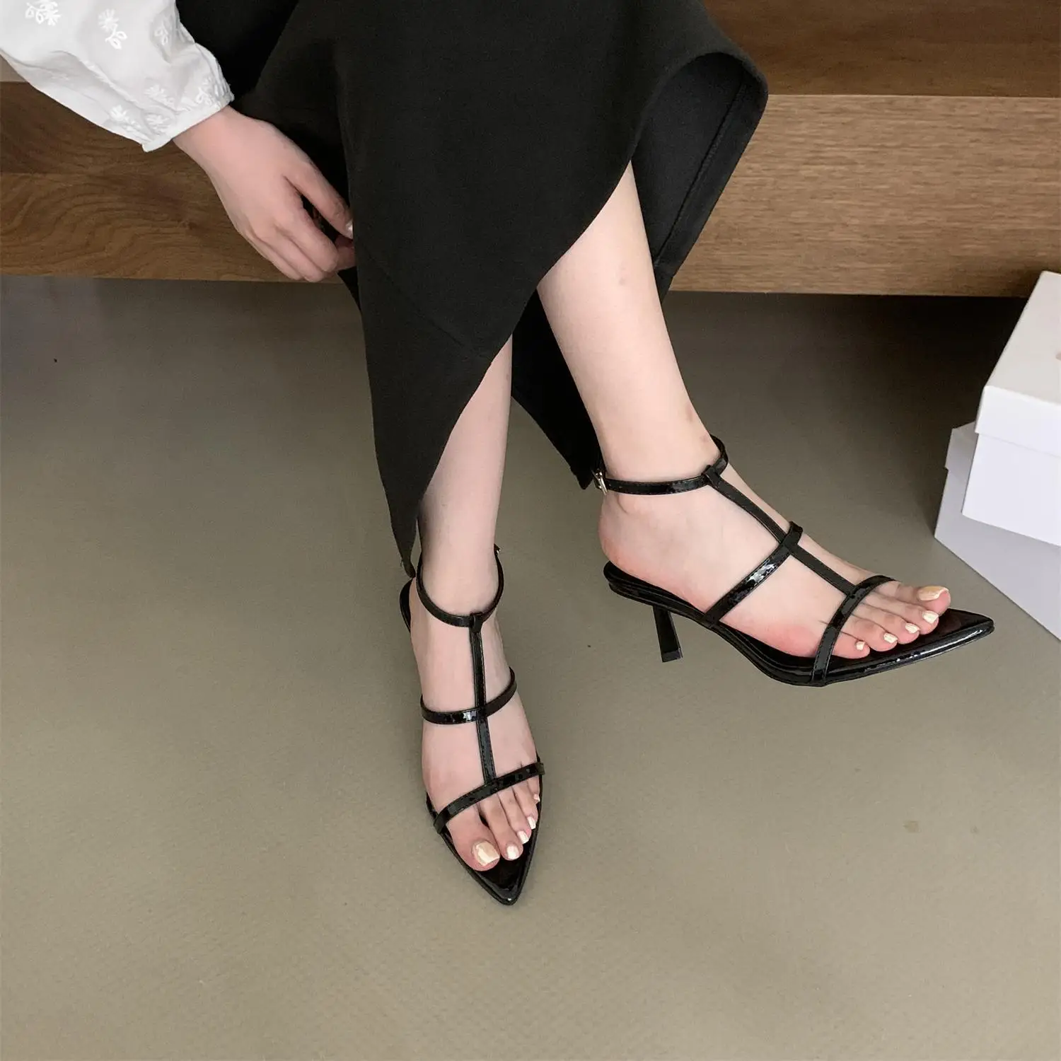 

High Heel Sandal for Women Shoes Lady 2024 Open Toe Suit Female Beige High-heeled New Stiletto Low Clear Peep Spring Pointed Sum