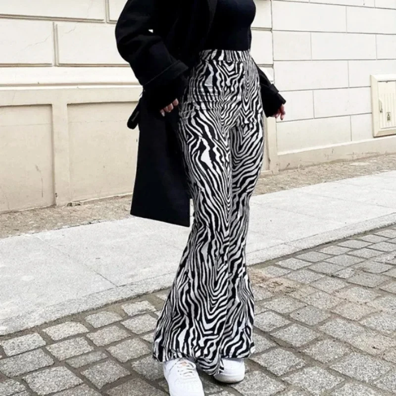 Zebra Print Wide Leg Pants for Women Y2K Trousers Sexy High Waist Fashion Casual Female Trousers Streetwear Summer 16395