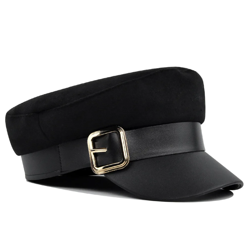 

Vintage Navy Hat Korean Edition Metal Button Beret Women's Fashion Duck Tongue Hat English Beret Octagonal Hat