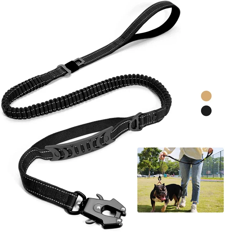 

Tactical Heavy Duty Dog Leash Strong Frog Clip Traffic Handle Shock Absorbing Pet Bungee Lead For Dog Walking Training