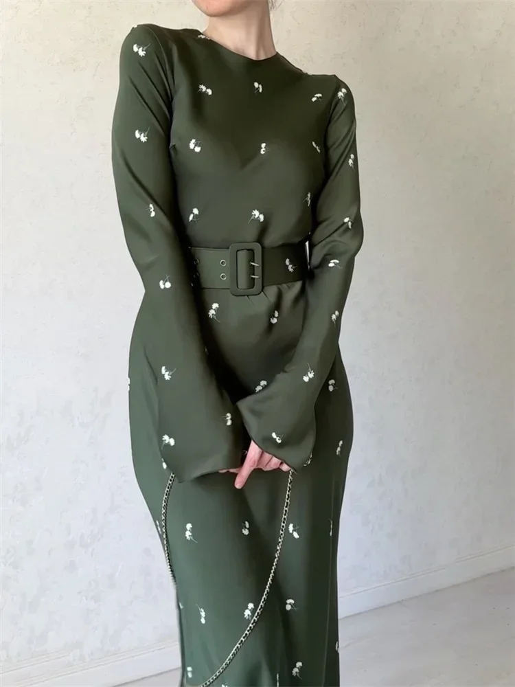 Fashion High Waist Long Dress Ladies Long Sleeve Slim Ruffled Patchwork Elegant Party Dress Printed Casual Maxi Dress 2025