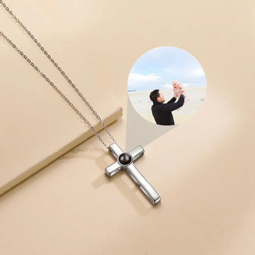 Fashion Vintage Customized Photo Cross Pendant Necklaces for Women Men Personalized Projection Photo Necklace Chain Jewelry Gift