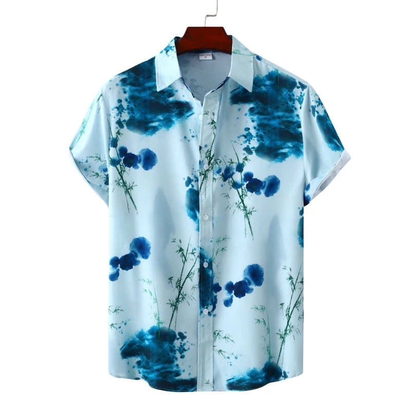 

Men's Cotton T-shirt Short Sleeve Shirts Man Fashion Clothing Blouses Social T-shirts Free Shipping Luxury Hawaiian High Quality