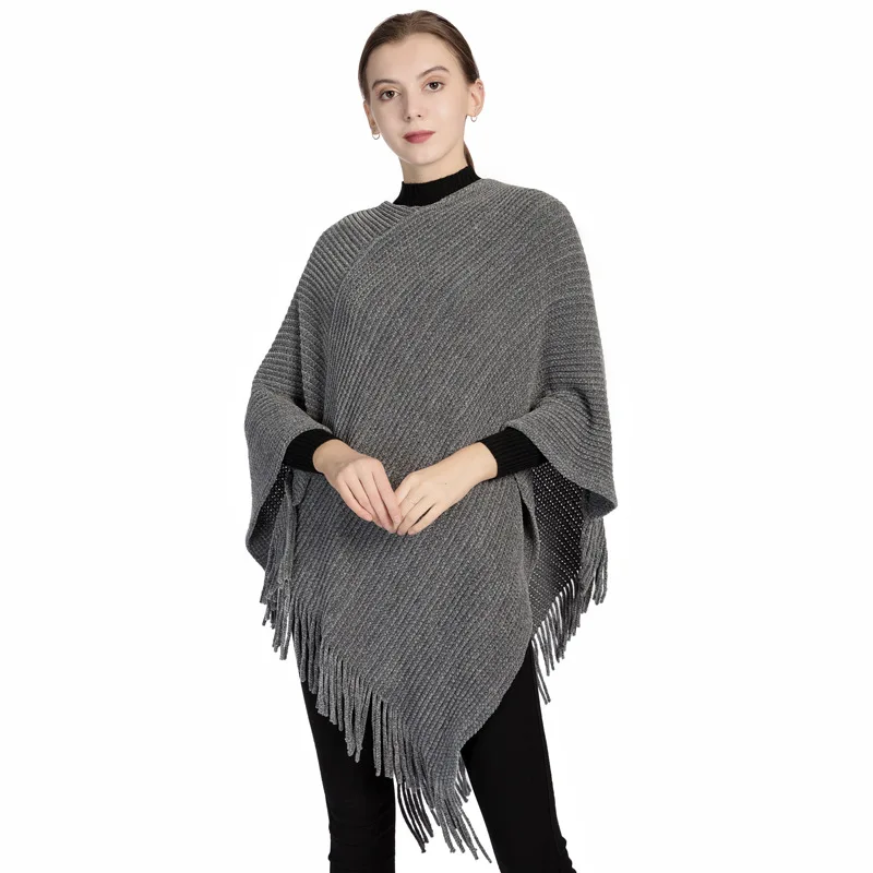 

Women Irregular Pullovers Sweaters Winter Warm Shawl Poncho Loose Knitted Cape Cloak Tassel Coat Pink Black Khaki Grey Burgundy