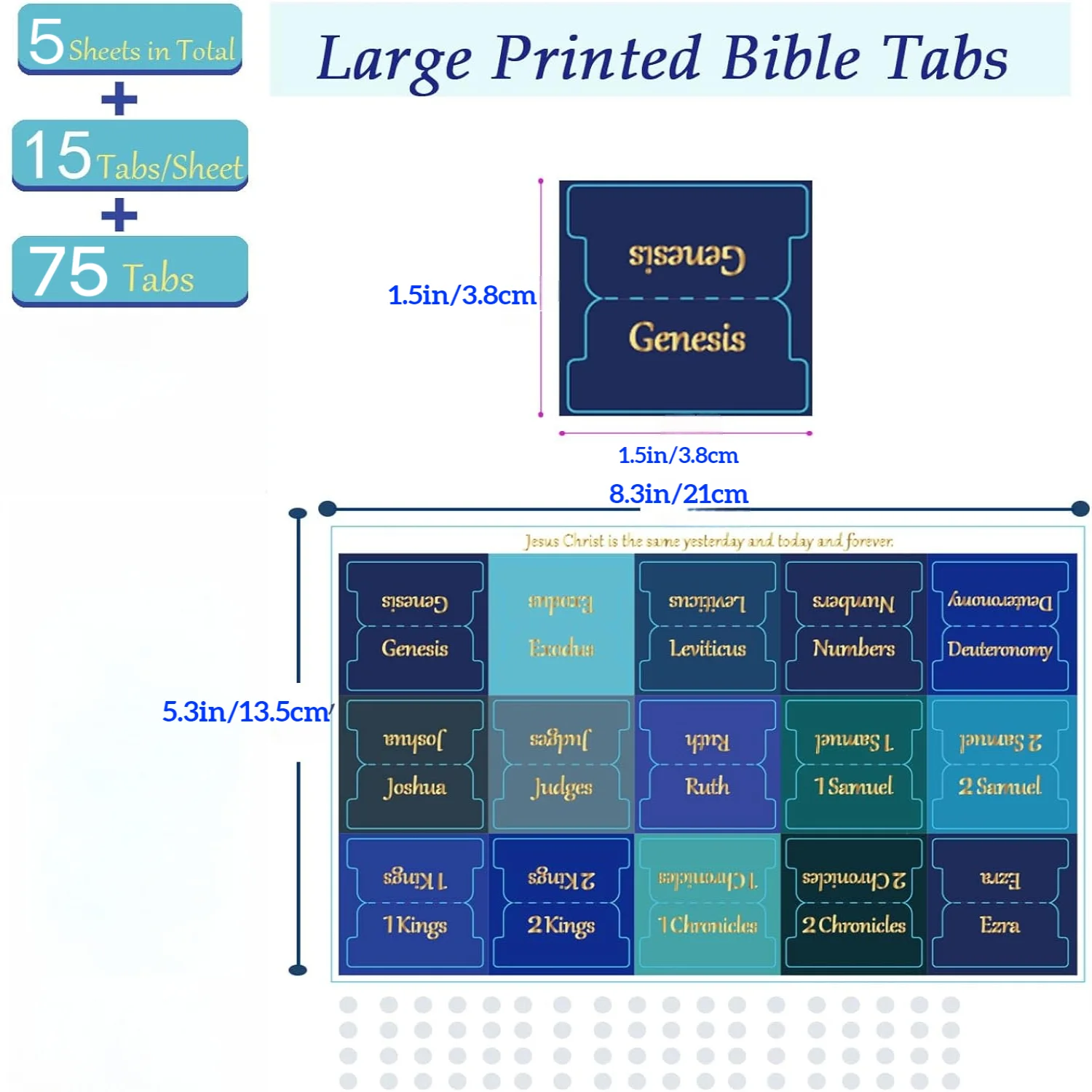 Bible Tabs, 75 Tabs, Large Print Laminated Bible Tabs for Women and Men, Easy to Read Book Tabs for Study Bible, Index Ta