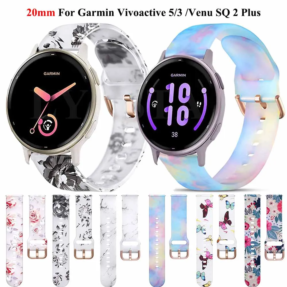 Cinturino In Silicone Stampato Da 20Mm Per Garmin Vivoactive 5 3 Move Trend/Luxe/Venu Sq2/Venu 2 Plus/Vivomove Hr/645 245 158 55