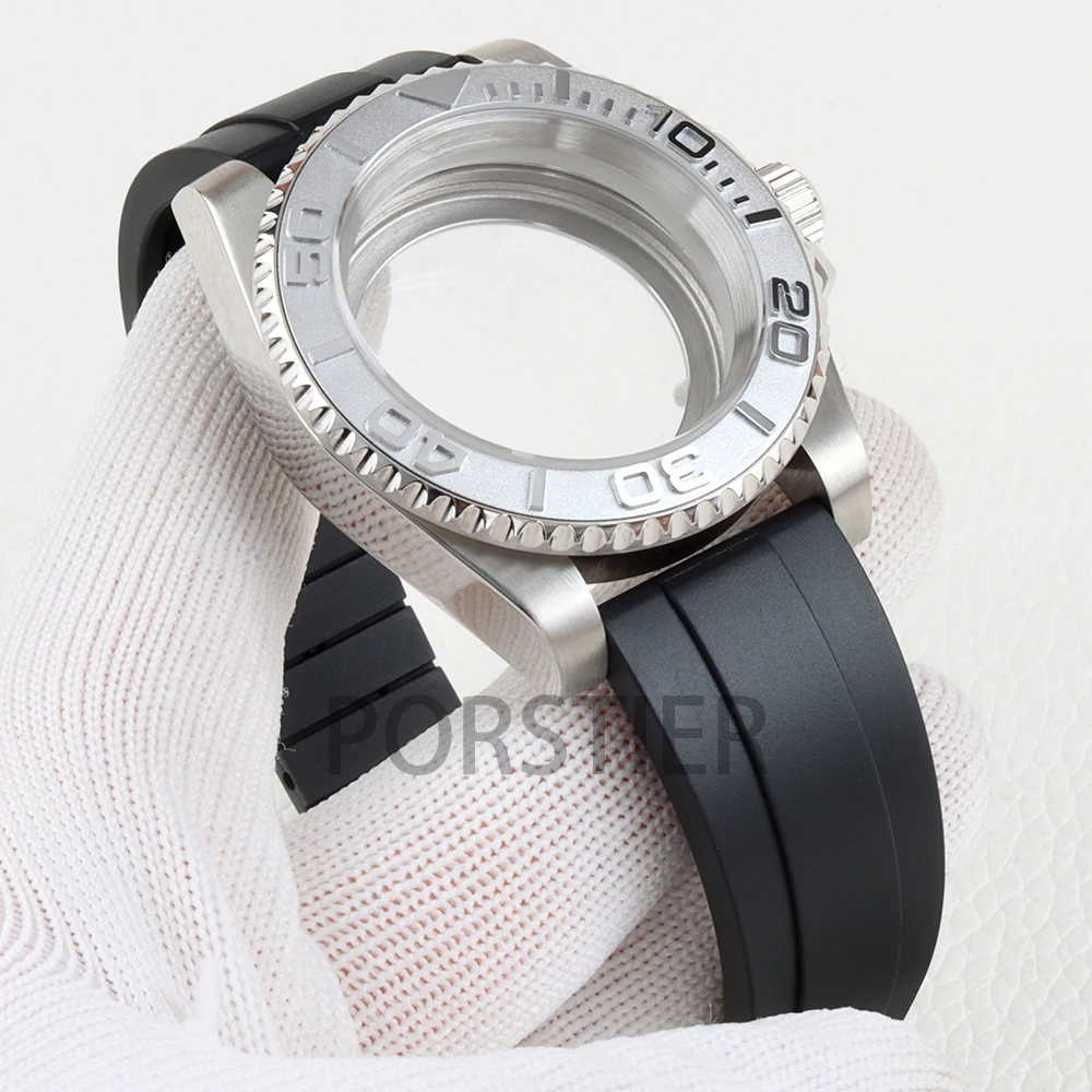 Stainless Steel 40mm Yacht Watch Case with Sapphire Glass & Rubber Strap - 100m Waterproof