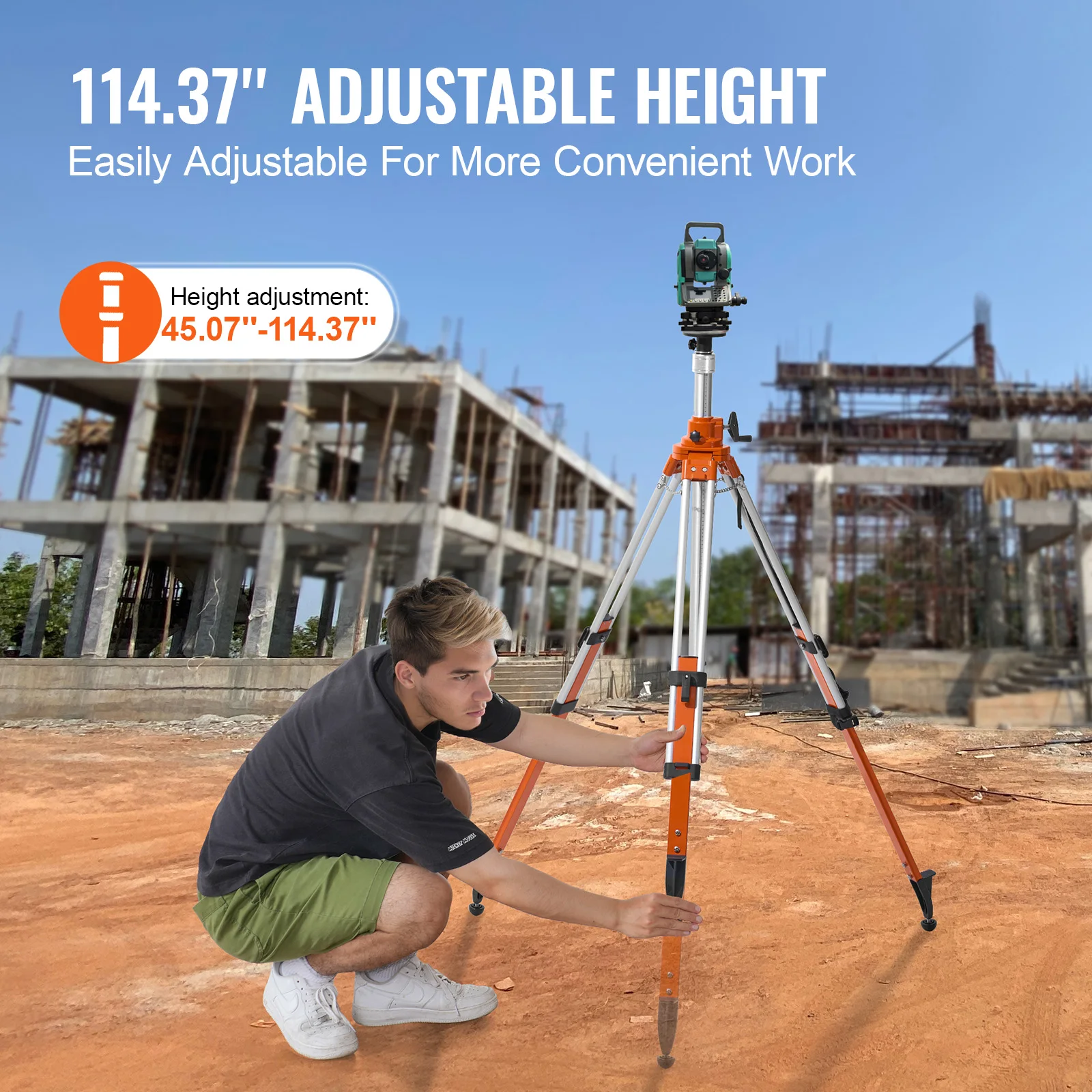 Laser Level Tripod Stand Thread Mount Height Adjustment Heavy Duty Survey Tripod Level Bubble & Diffusion Limiter SucceBuy