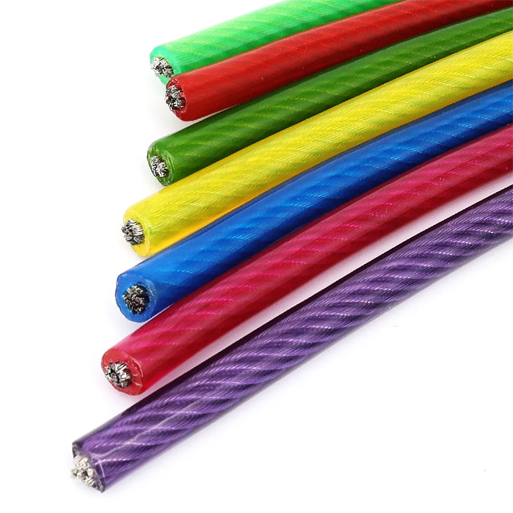 PVC 코팅 304 스테인리스 스틸 와이어 로프 1-6mm 5-100M 4가지 색상: 검정/빨강/파랑/녹색 (리깅, 서스펜션, 빨랫줄용)