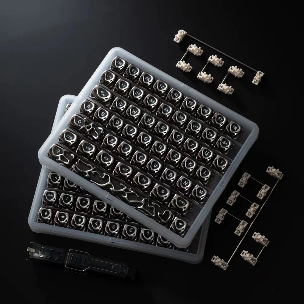 액체 금속 테마 키 캡 세트 PBT/PC 맞춤형 전기 도금 키보드 캡 기계식 키보드 액세서리 용 체리 프로필 키 캡