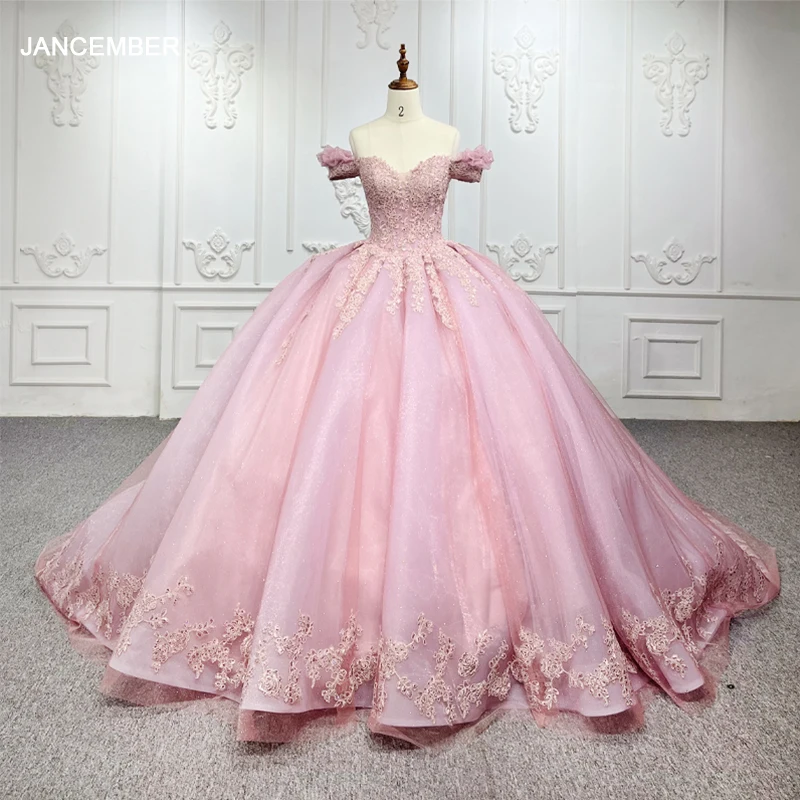 

Jancember Brand New Customization Quinceanera Dresses For Gril Organza Sweetheart Short Sleeves Lace Beading Bar Mitzvah DY9932