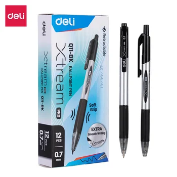 Deli 12pcs High Quality 0.7mm Ballpoint Pen Black Blue Ink Portable Signature Pen Writing Tool For School Office Supplies 1