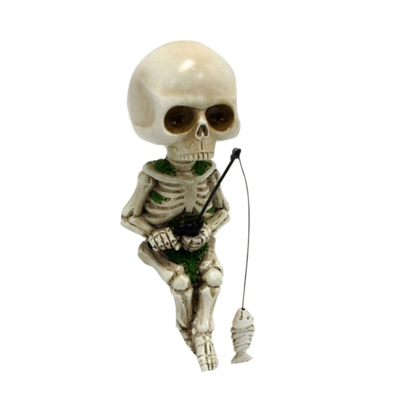 

Miniature Resin Fishing Skeleton Figurines Landscape Home Decors Miniature Garden Ornaments Halloween Decorations