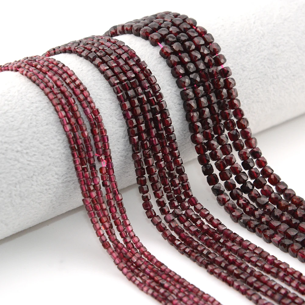 Natural Pyrope Garnet Faceted Round / Cube Beads 2mm,3mm,4mmfor Jewelry Making Bracelet Necklace Beads DIY Accessories Wholesale 3