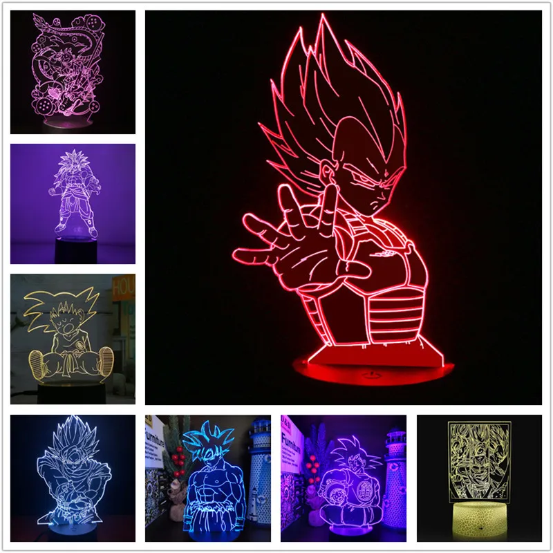 Anime 3D Lamp Dragon Ball Z LED Lampara Manga Figure Decoration Lampe DBZ Son Goku Vegeta Broly Buu Night Light Neon Luminaria