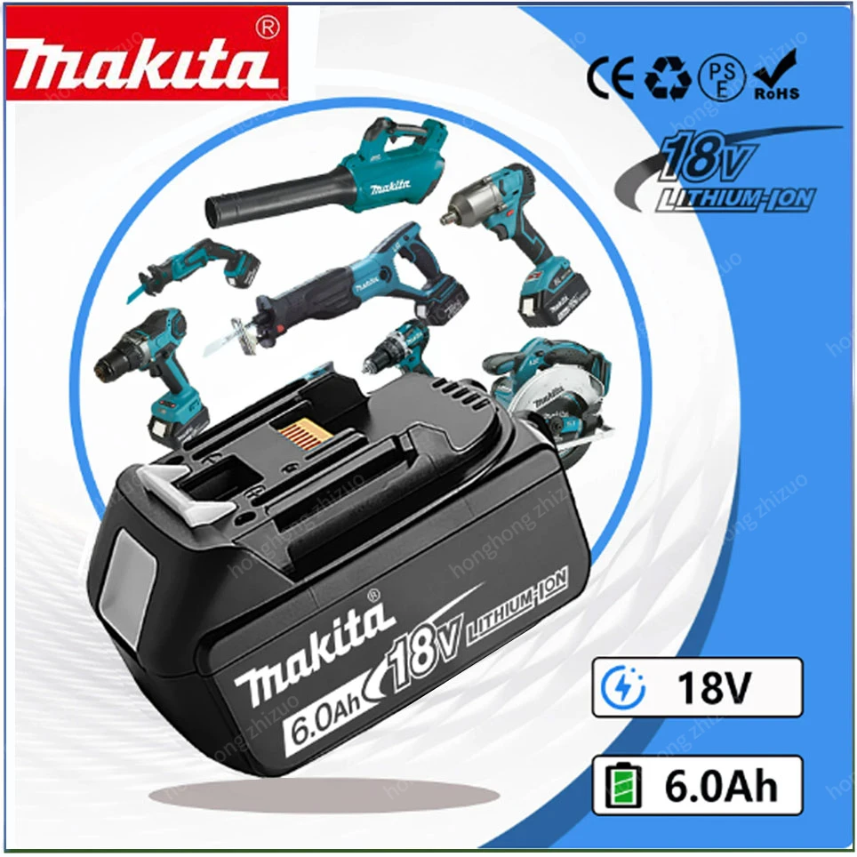 

100% Compatible Makita 18V 6.0Ah Rechargeable Power Tool Battery Lithium ion Replacement LXT bl1830 BL1860B BL1850 6000mah