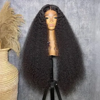 Long Jerry Curly Black Color Synthetic 13X4X1 Lace Frontal Wig For Black Women Prepucked Bleach Knots Glueless Wig Daily Party
