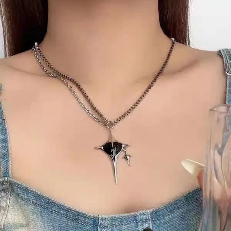 Cross Structure Enamel Heart Necklace Earrings Creative Chain Design Y2K Zircon Pendant Trendy Dark Fashion Women's Jewelry Gift