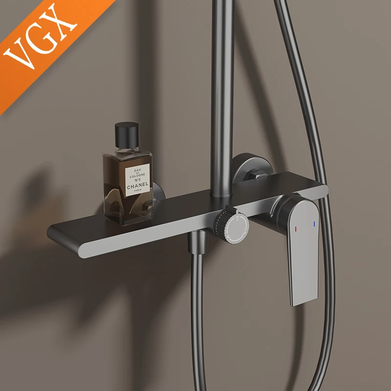 VGX Shower System Set Bathroom Shower Faucet Set 3-way Rainfall Shower Set Shower Mixer Crane with Hand Shower Set Gold Black 4